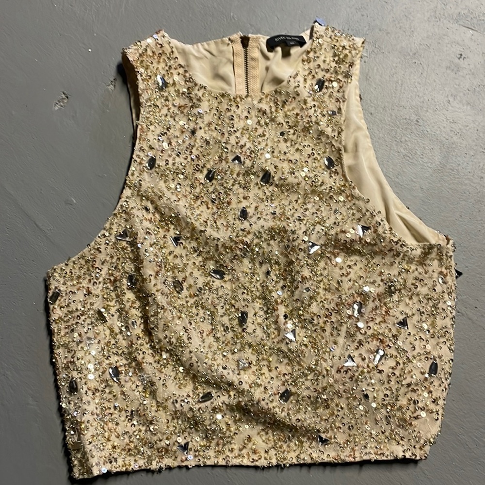 River Island gem and sequins crop top in champagne